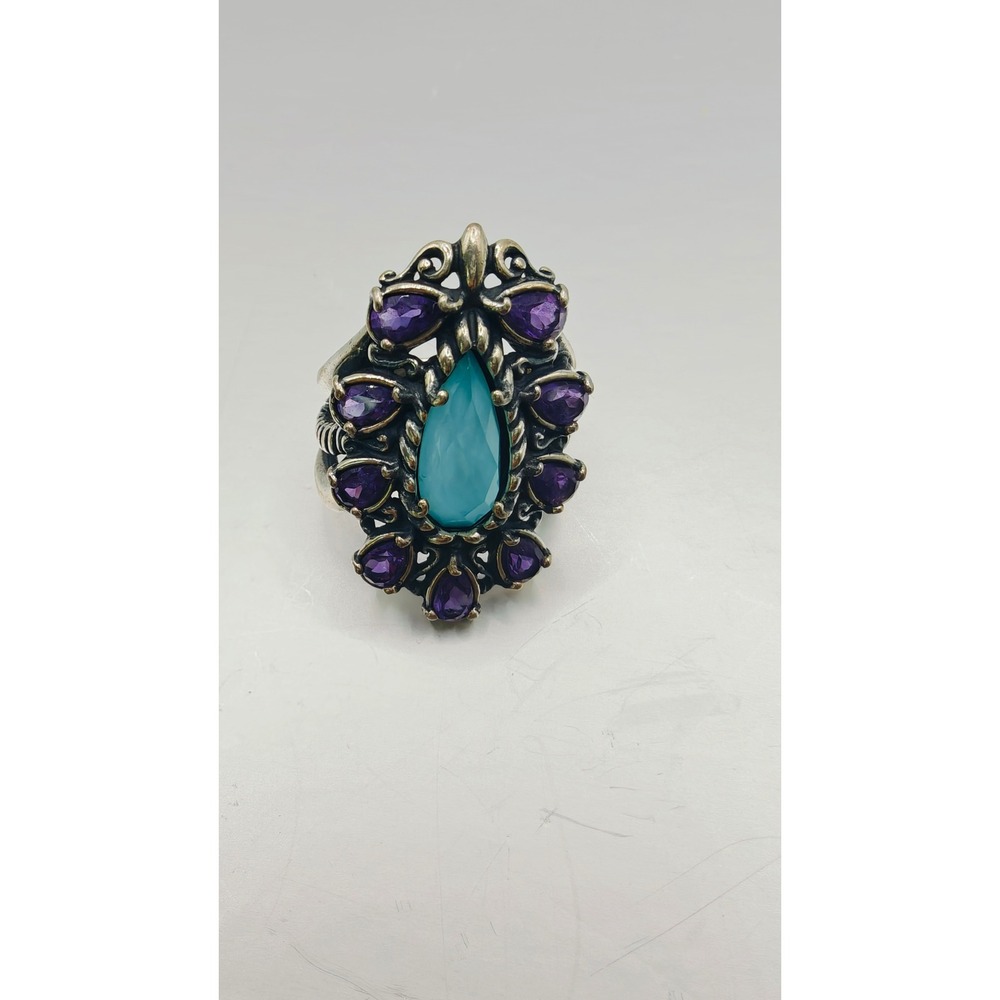 Carolyn Pollack Sterling Silver Turquoise Amethyst Statement Ring Size 7.5 925